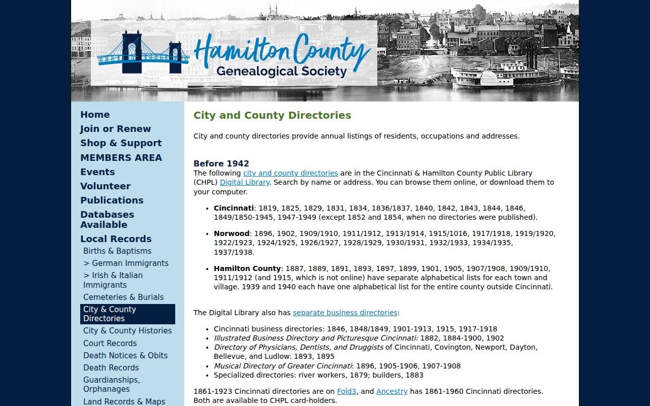 Springfield Township city directory Hamilton County directory-year coverage at HCGS
