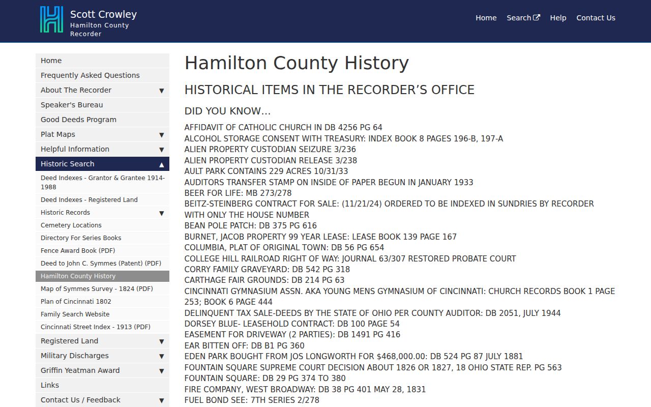 Springfield Township previous residents Hamilton County historical property guide