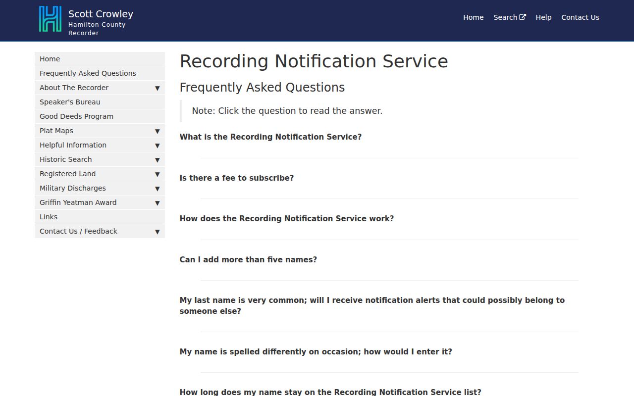 Springfield Township previous residents Recorder notification information