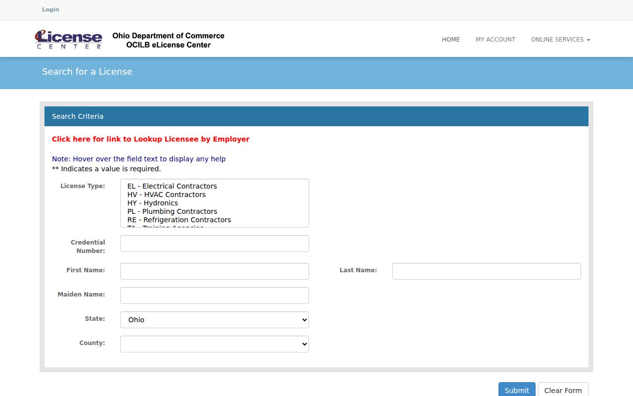 Springfield Township resident lookup Ohio license verification fields