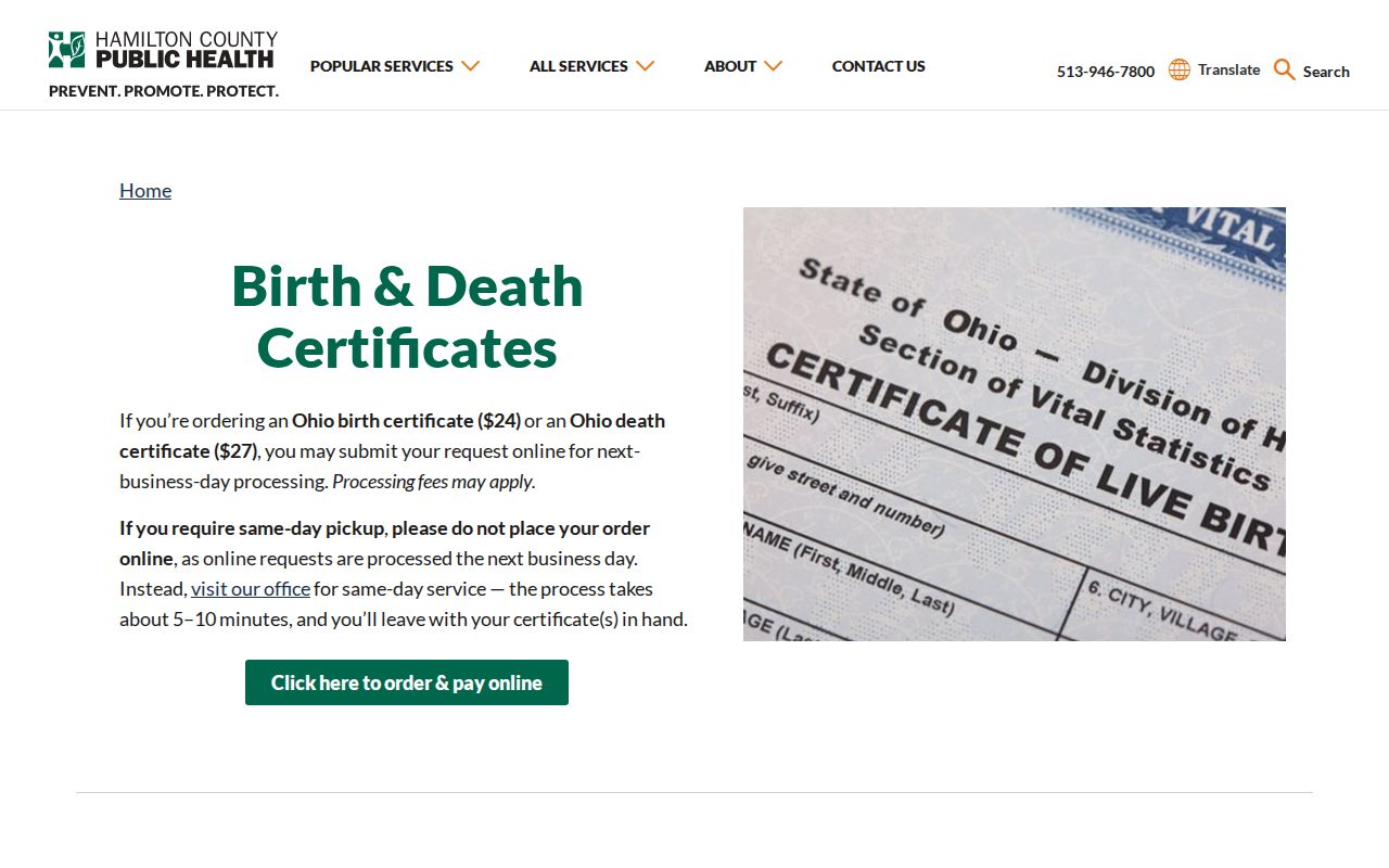 Springfield Township residents directory Hamilton County birth and death certificates