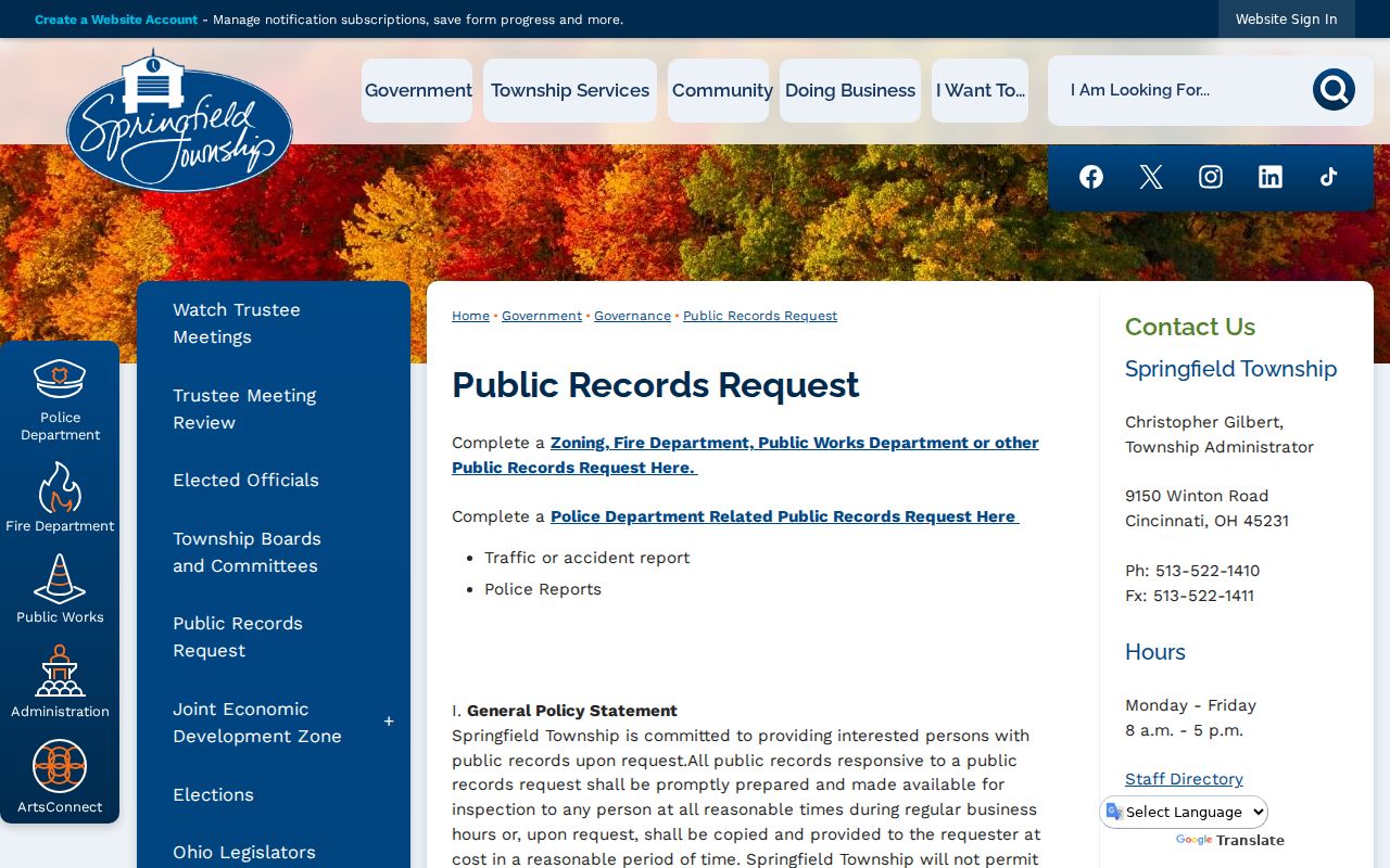 Springfield Township residents directory public records request