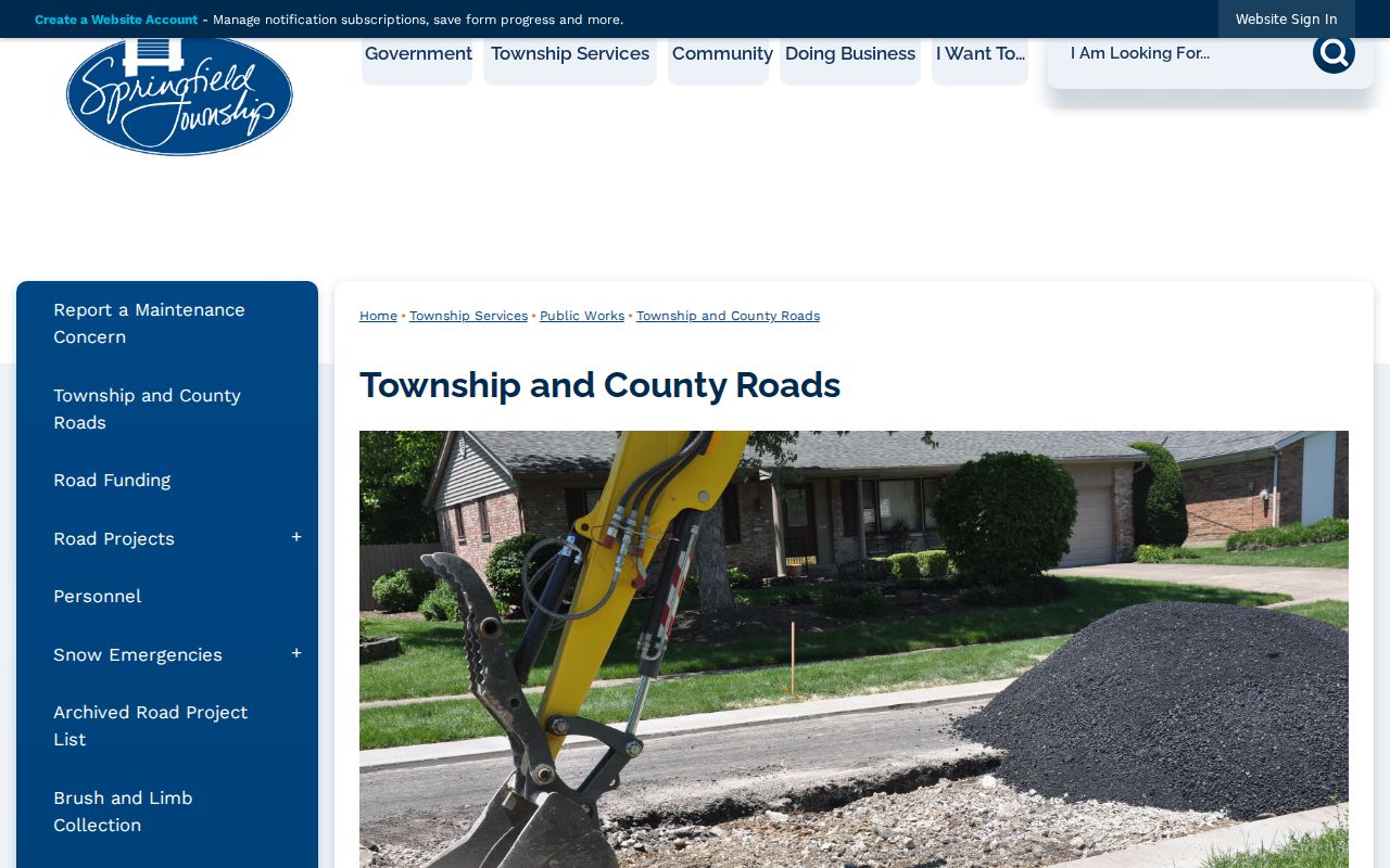 Springfield Township street directory Township and county roads source page